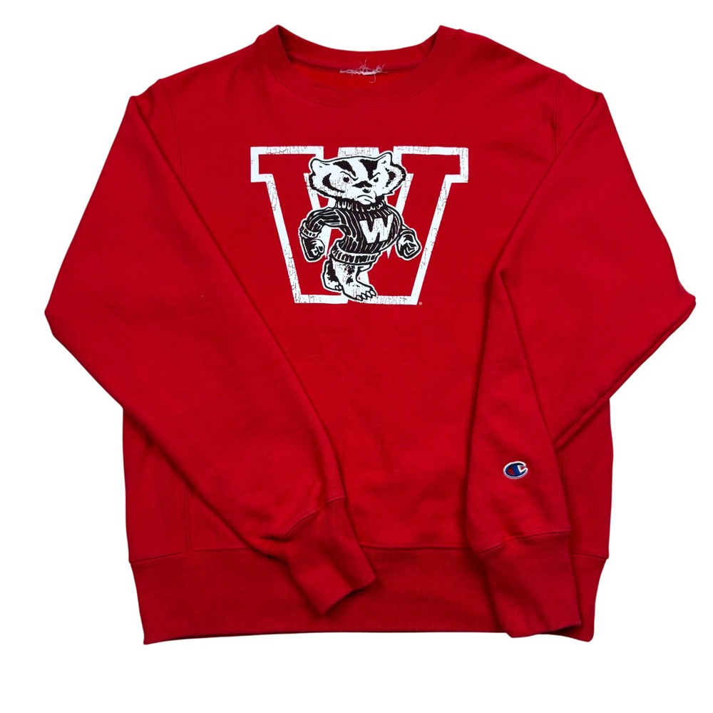 Wisconsin Badgers Crewneck Sweatshirt Champion Reverse Weave Red Adult Size S/M